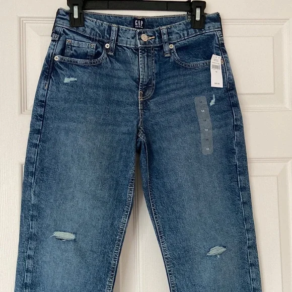 NWT Gap Mid-Rise Side Vent Hem Distressed 90s Loose Straight Leg Jeans - Picture 3 of 14